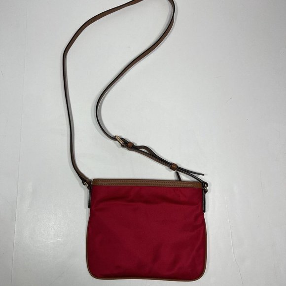Michael Kors Red Jet Set Nylon Leather Crossbody Bag Purse Size Medium Zipper - Picture 6 of 9